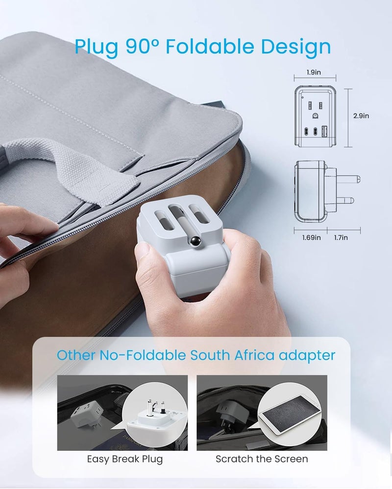 VINTAR محول قابس من جنوب أفريقيا 1 عبوة، نوع M القابل للطي مع 2 مخرج AC و 3 منافذ USB (2 USB C)، أساسيات السفر إلى أفريقيا من الولايات المتحدة إلى جنوب أفريقيا ناميبيا نيبال ماليزيا - Image 2